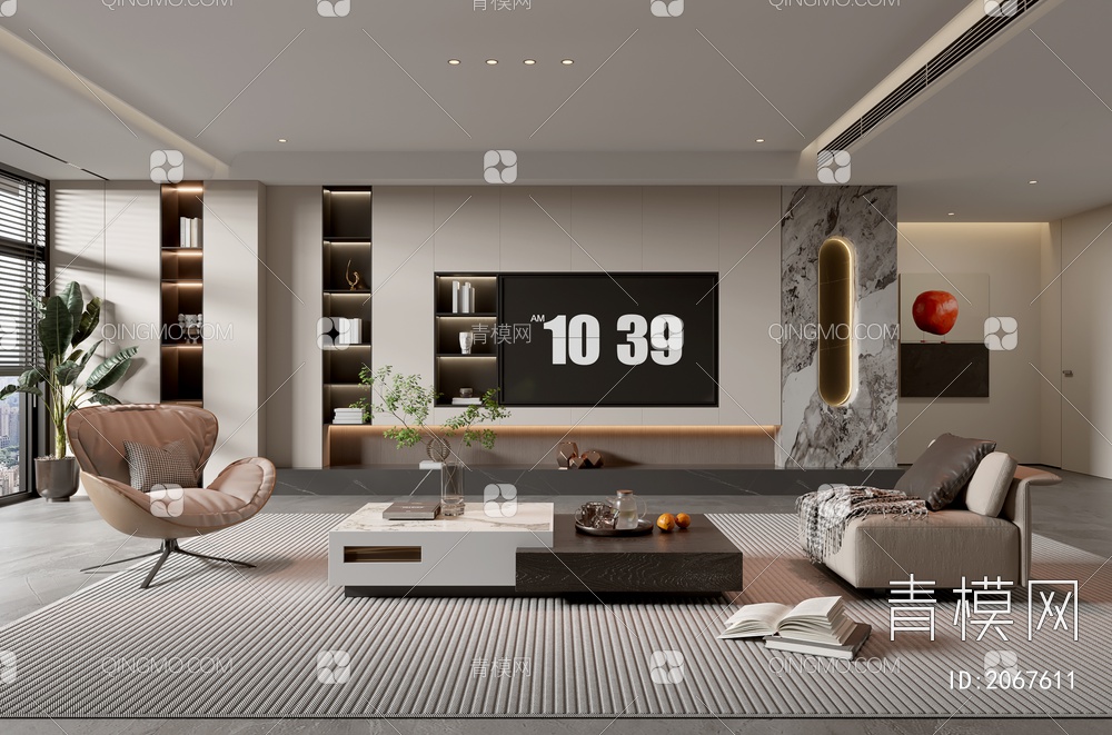 家居客厅 电视背景墙 客厅 茶几组合 沙发 电视柜 极简客厅3D模型下载【ID:2067611】