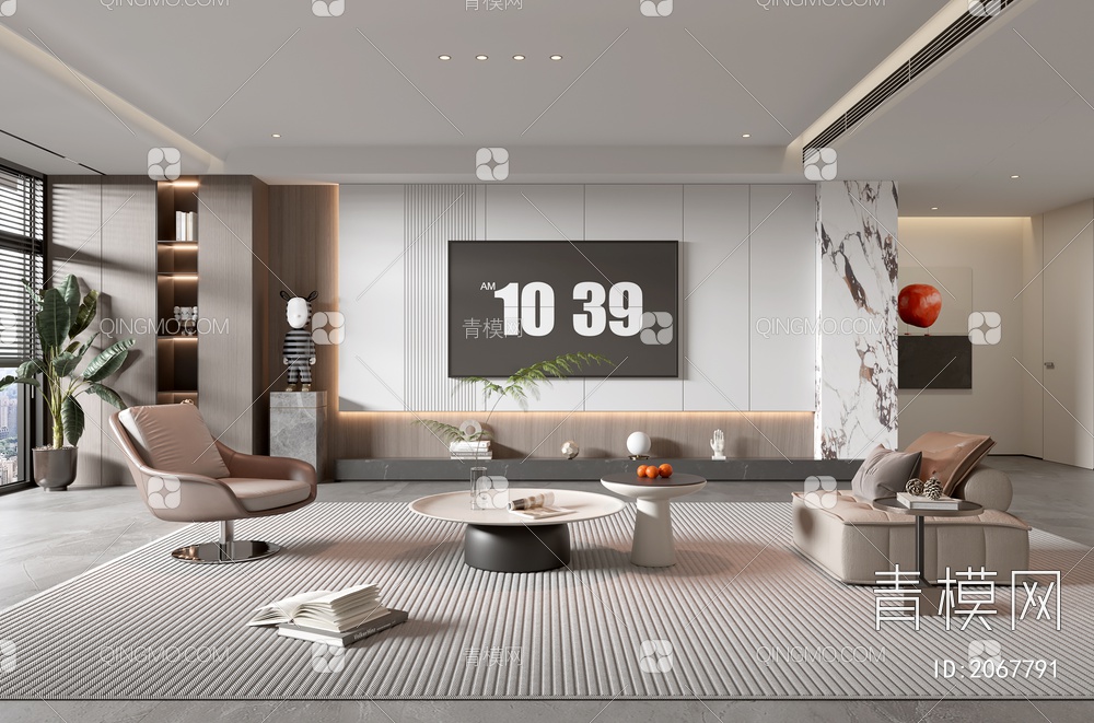 家居客厅 电视背景墙 客厅 茶几组合 沙发 电视柜 极简客厅3D模型下载【ID:2067791】