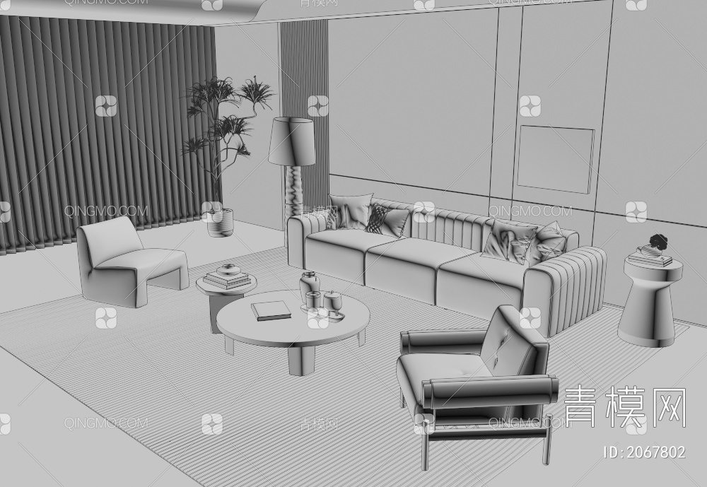 沙发茶几组合3D模型下载【ID:2067802】
