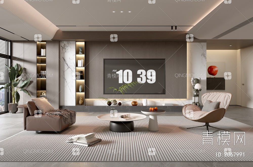 家居客厅 电视背景墙 客厅 茶几组合 沙发 电视柜 极简客厅3D模型下载【ID:2067991】
