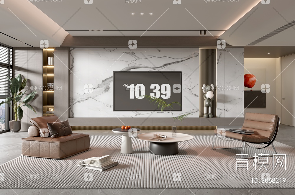 家居客厅 电视背景墙 客厅 茶几组合 沙发 电视柜 极简客厅3D模型下载【ID:2068219】