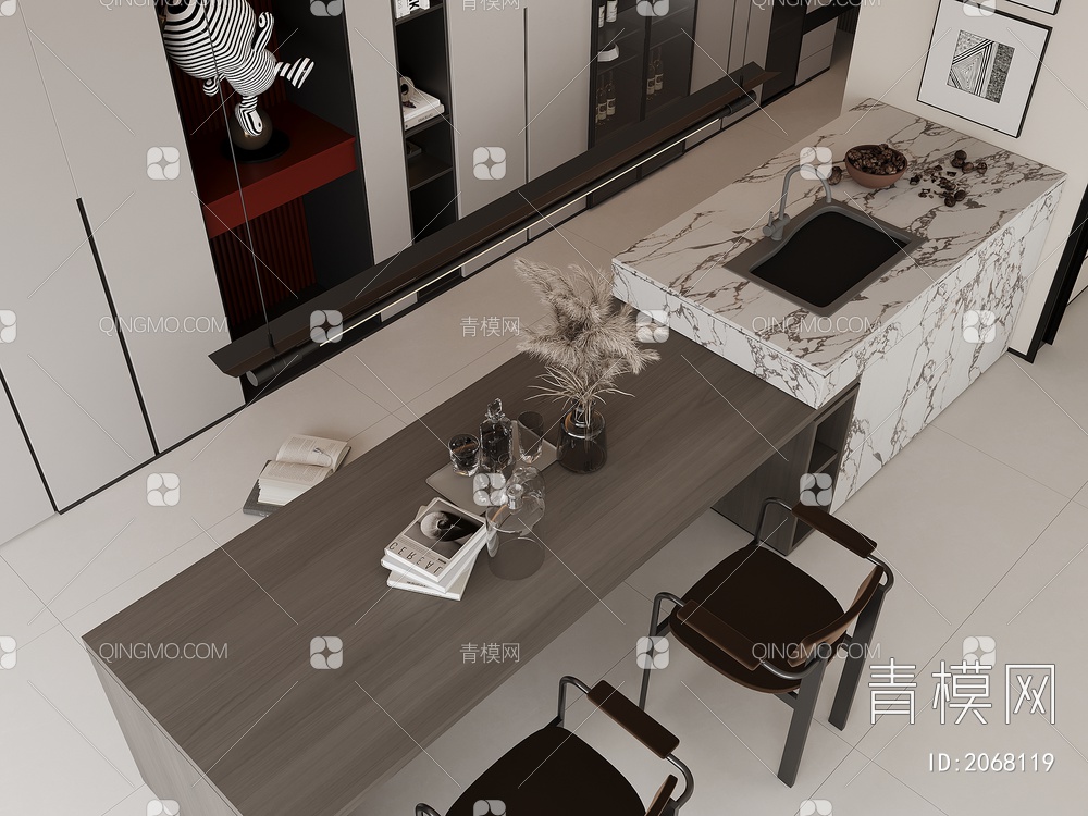 餐厅 餐边柜 餐桌椅 酒柜  餐桌3D模型下载【ID:2068119】