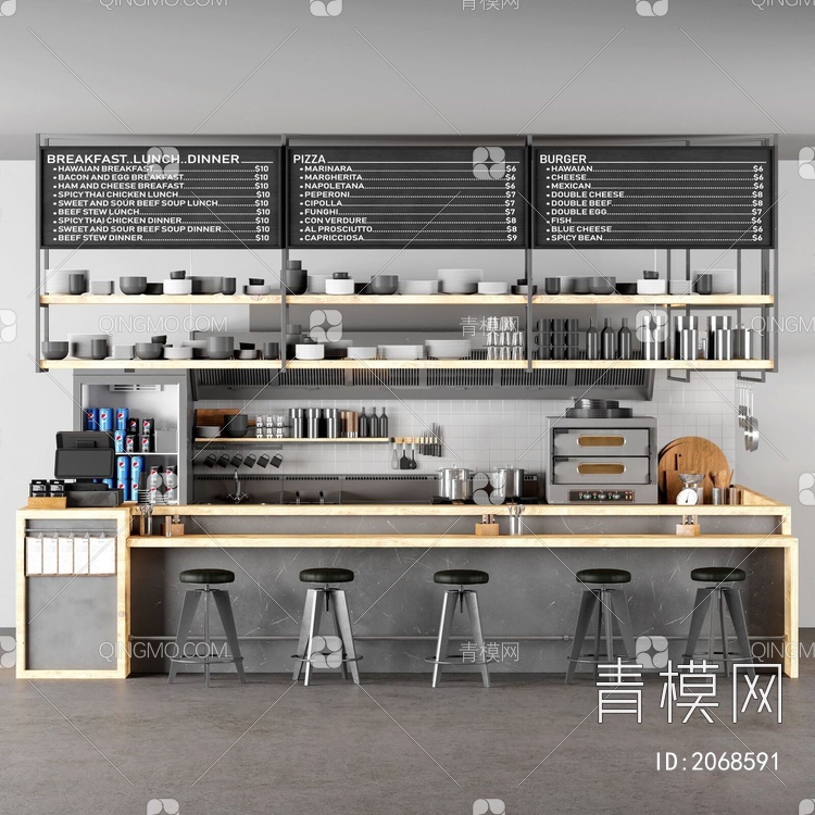 咖啡厅工作台3D模型下载【ID:2068591】
