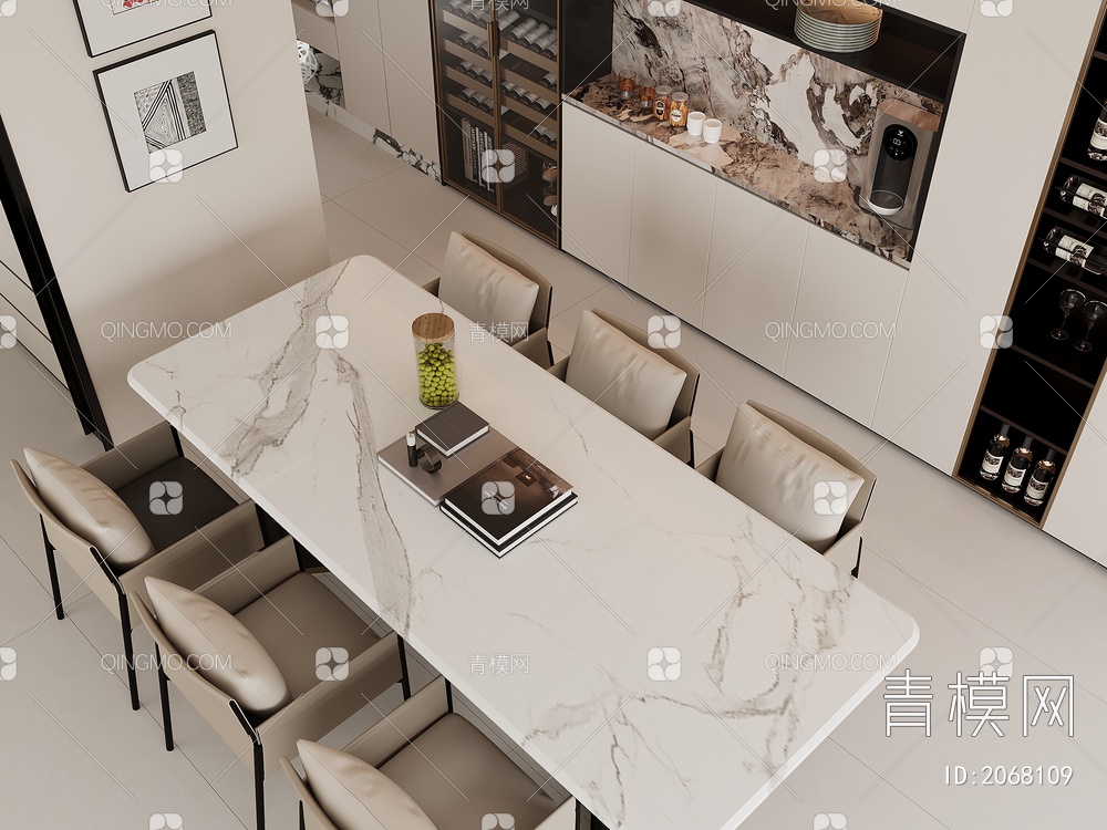 餐厅 餐边柜 餐桌椅 酒柜  餐桌3D模型下载【ID:2068109】
