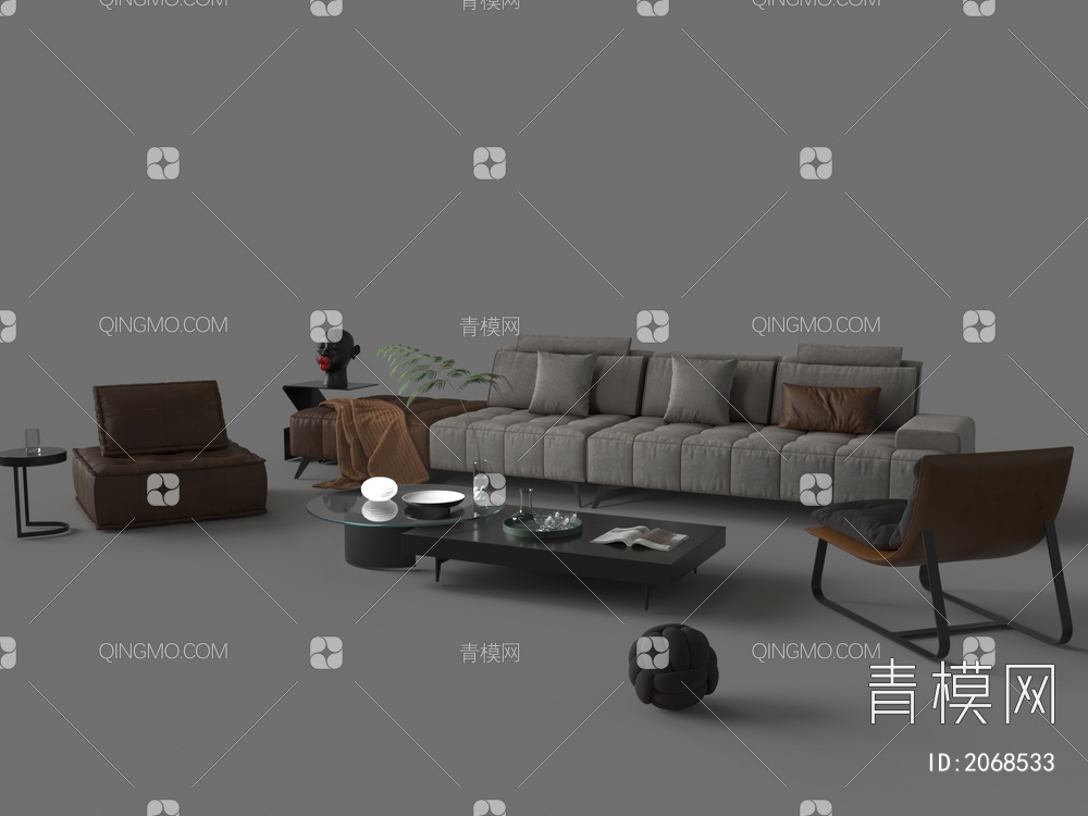 沙发茶几组合3D模型下载【ID:2068533】