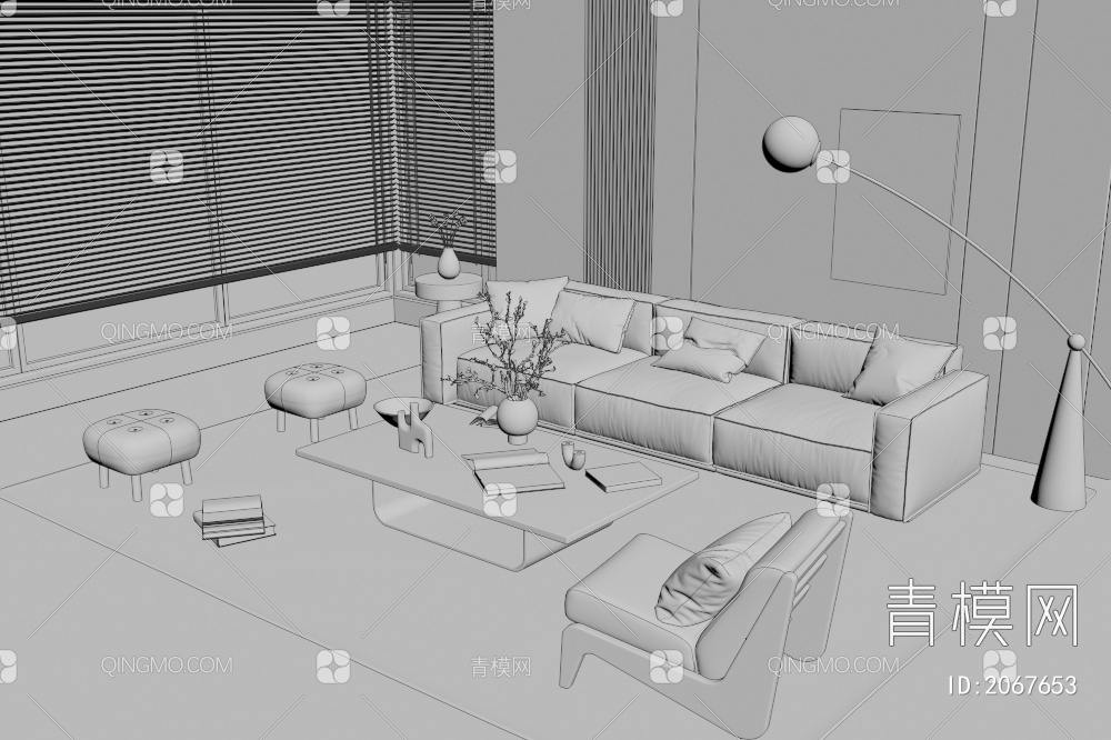 沙发茶几组合3D模型下载【ID:2067653】