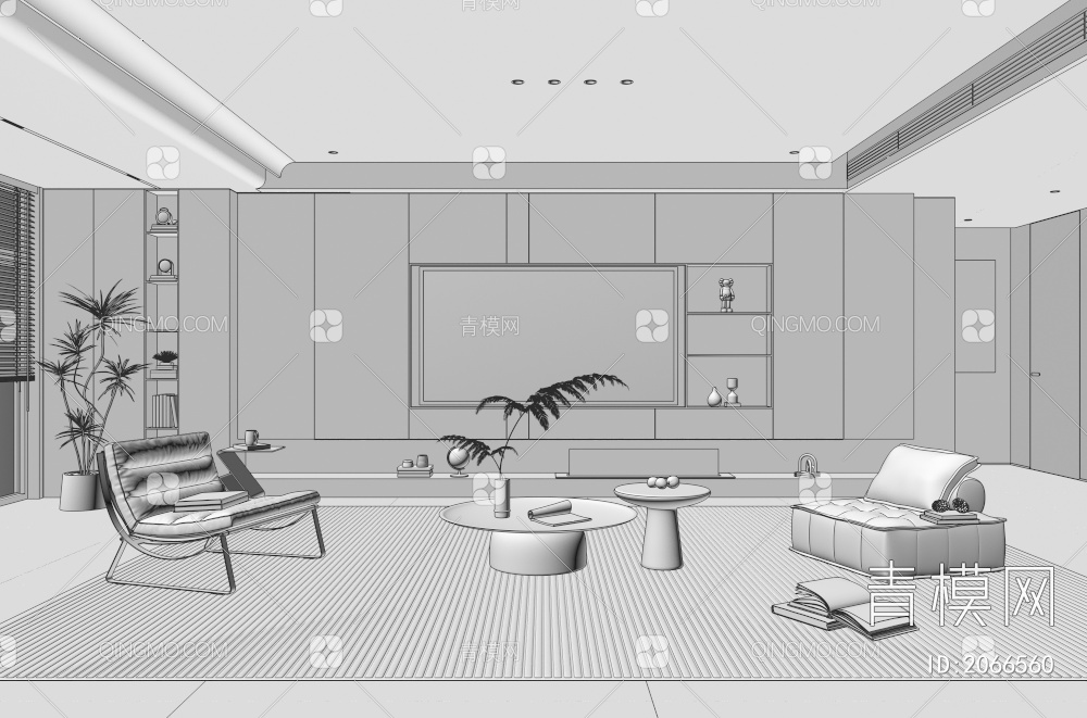 家居客厅 电视背景墙 客厅 茶几组合 沙发 电视柜 极简客厅3D模型下载【ID:2066560】