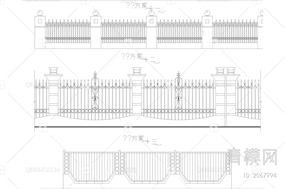 铁艺栏杆围墙护栏庭院小区围栏图库 做法详图节点大样图CAD施工图【ID:2067994】