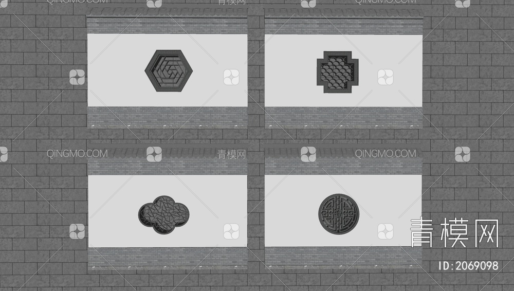 古建筑镂空窗，花窗SU模型下载【ID:2069098】