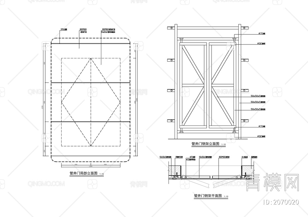 管道井暗门钢架结构施工详图 暗门 墙砖干挂暗门 角钢【ID:2070020】
