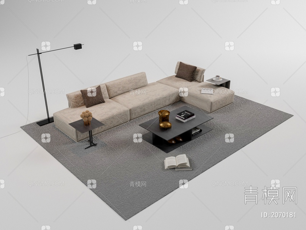 沙发茶几组合 单人休闲椅 落地灯 地毯 饰品摆件3D模型下载【ID:2070181】