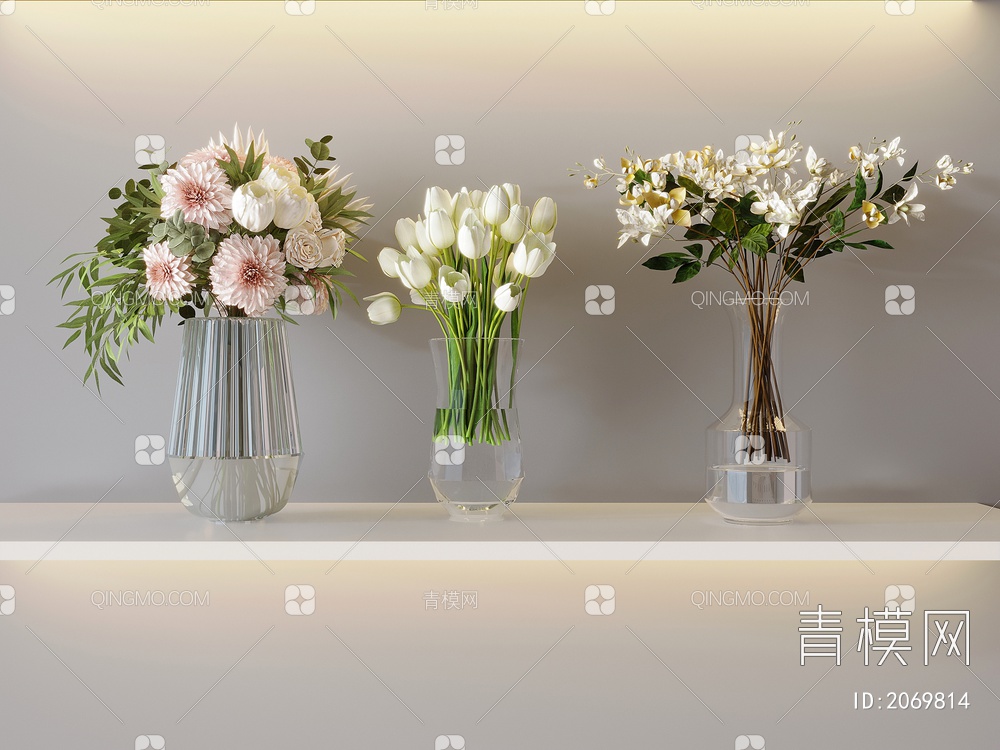 花瓶 花卉 装饰品3D模型下载【ID:2069814】