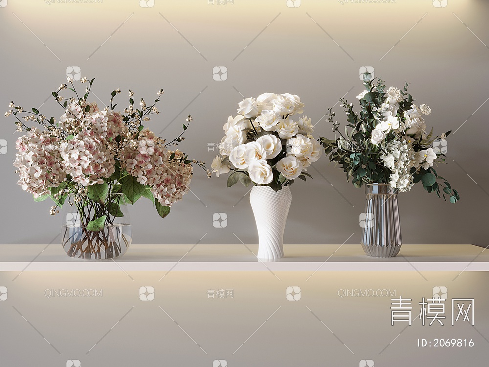 花瓶 花卉 装饰品3D模型下载【ID:2069816】