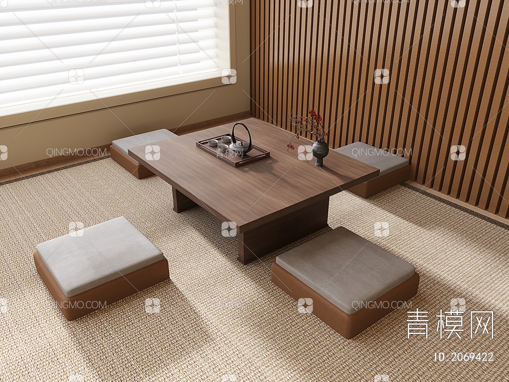 蒲团，茶桌3D模型下载【ID:2069422】