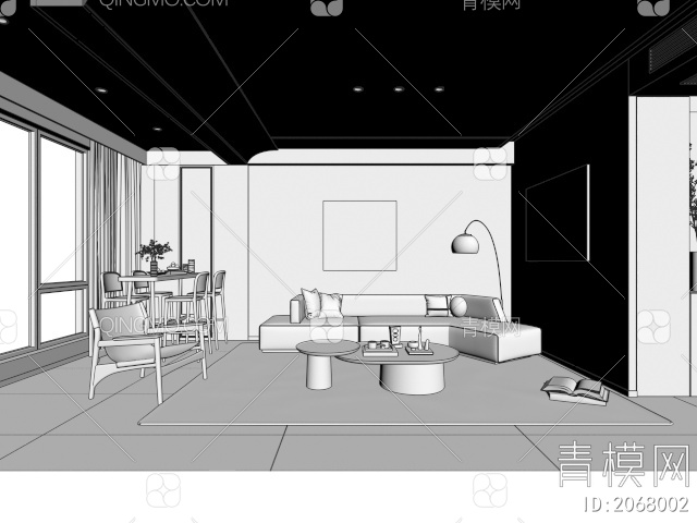 客厅 背景墙 现在转角沙发3D模型下载【ID:2068002】