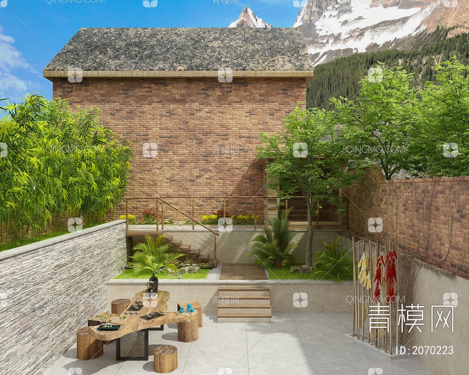 乡村庭院 茶室3D模型下载【ID:2070223】