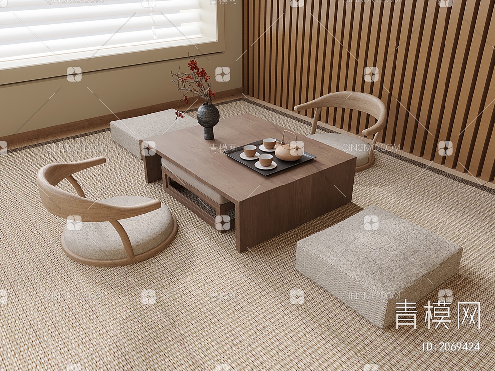 蒲团，茶桌3D模型下载【ID:2069424】