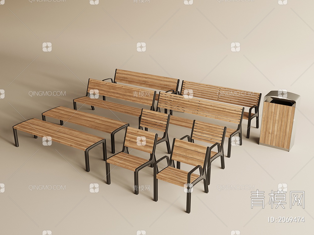 公共椅子，户外椅子3D模型下载【ID:2069474】