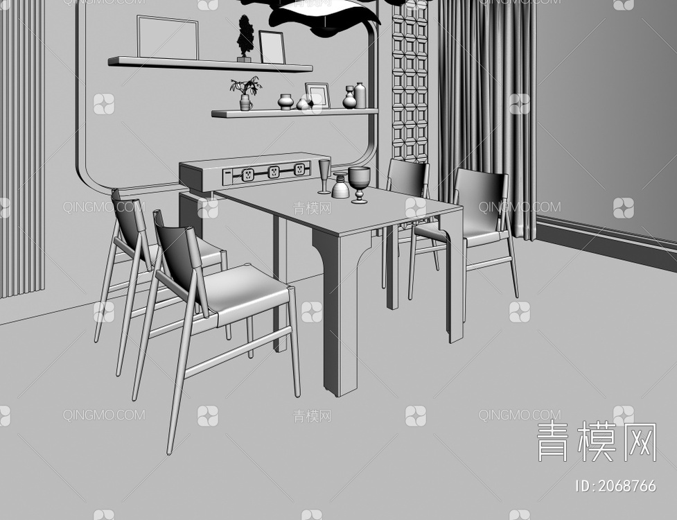 小半岛柜2-6人 延长餐桌3D模型下载【ID:2068766】