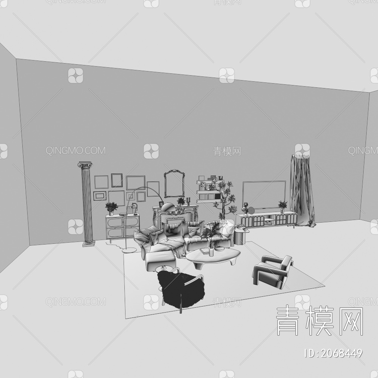 客厅沙发组合3D模型下载【ID:2068449】