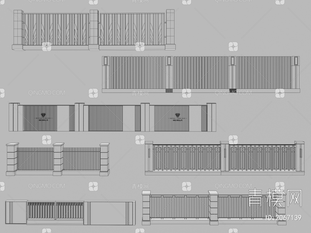 住宅景墙围墙组合3D模型下载【ID:2067139】