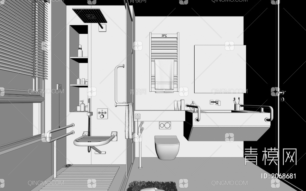 无障碍卫生间 浴室3D模型下载【ID:2068681】