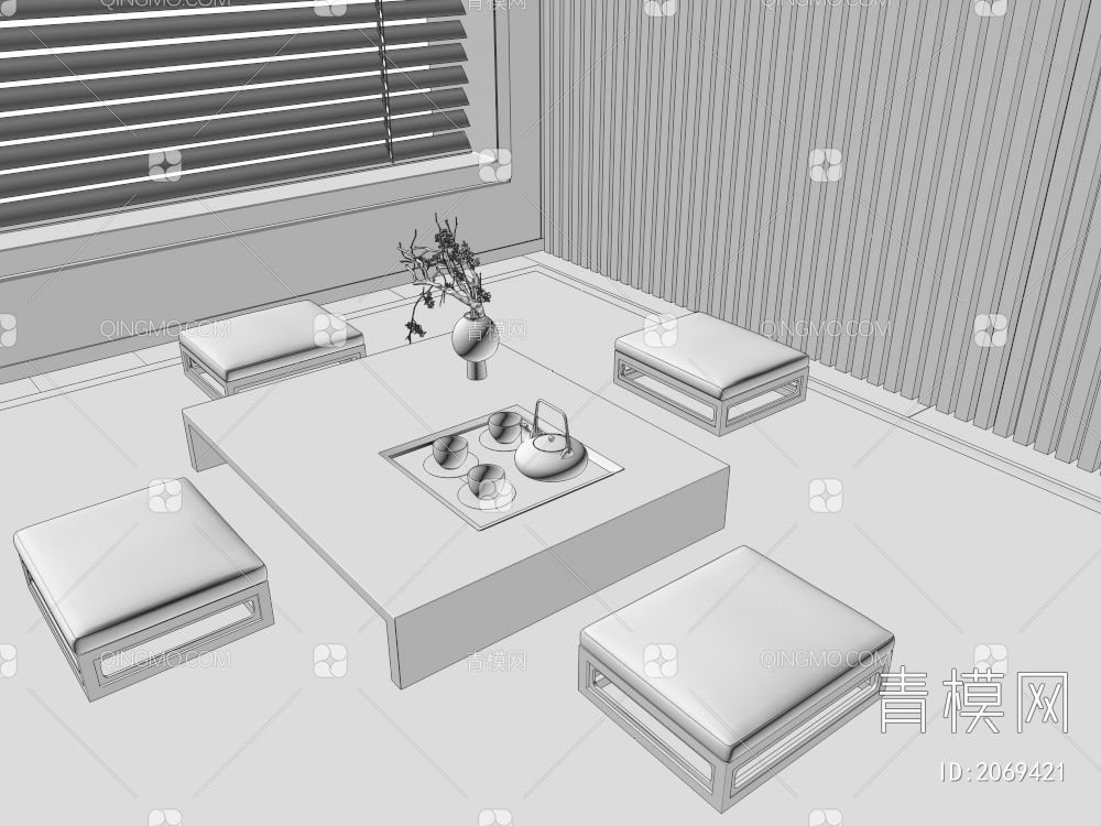 蒲团，茶桌3D模型下载【ID:2069421】
