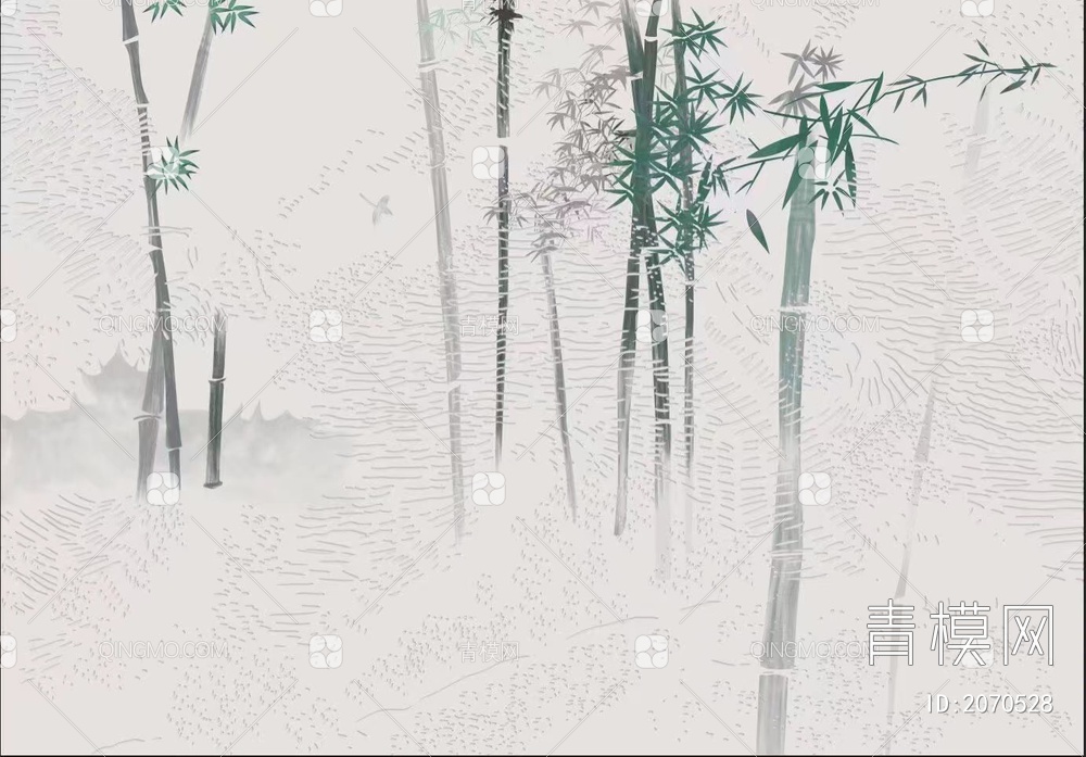新中式竹子竹林彩绘壁纸工笔画贴图下载【ID:2070528】
