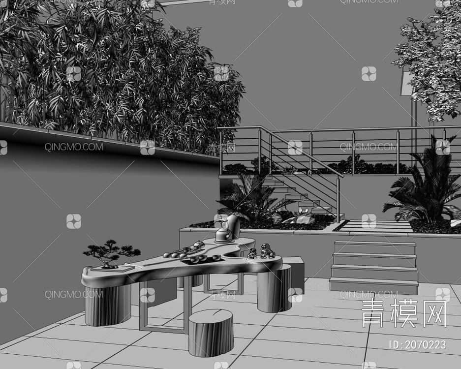 乡村庭院 茶室3D模型下载【ID:2070223】