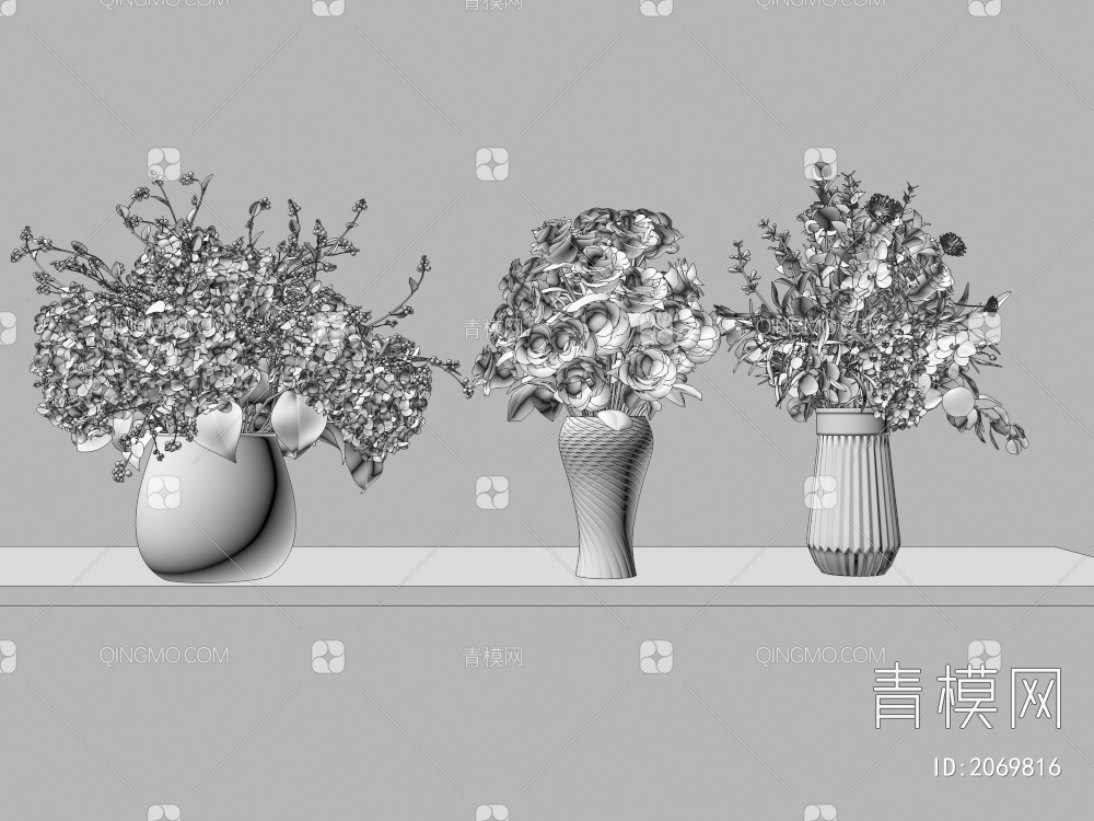 花瓶 花卉 装饰品3D模型下载【ID:2069816】