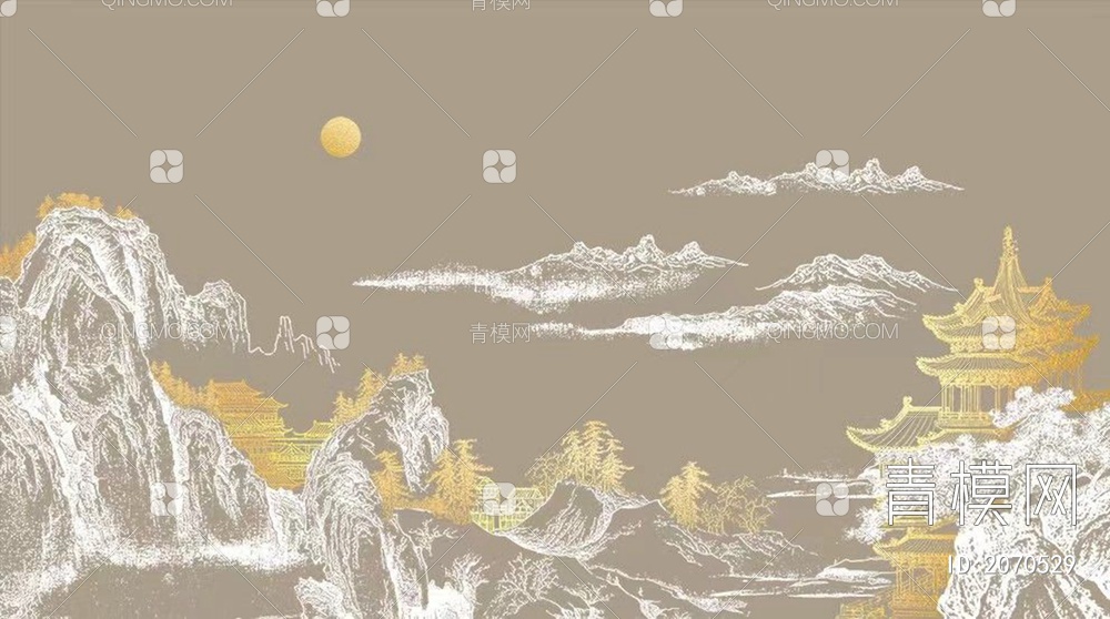 新中中式山石背景壁纸壁布背景画贴图下载【ID:2070529】