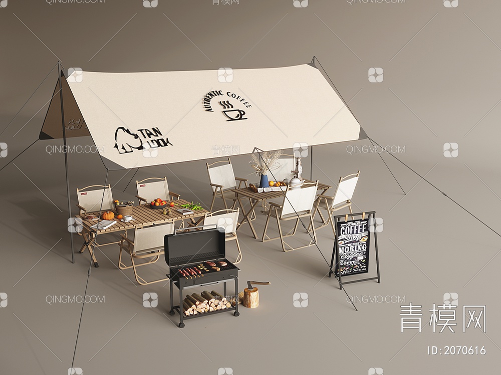 户外棚，休闲桌椅3D模型下载【ID:2070616】