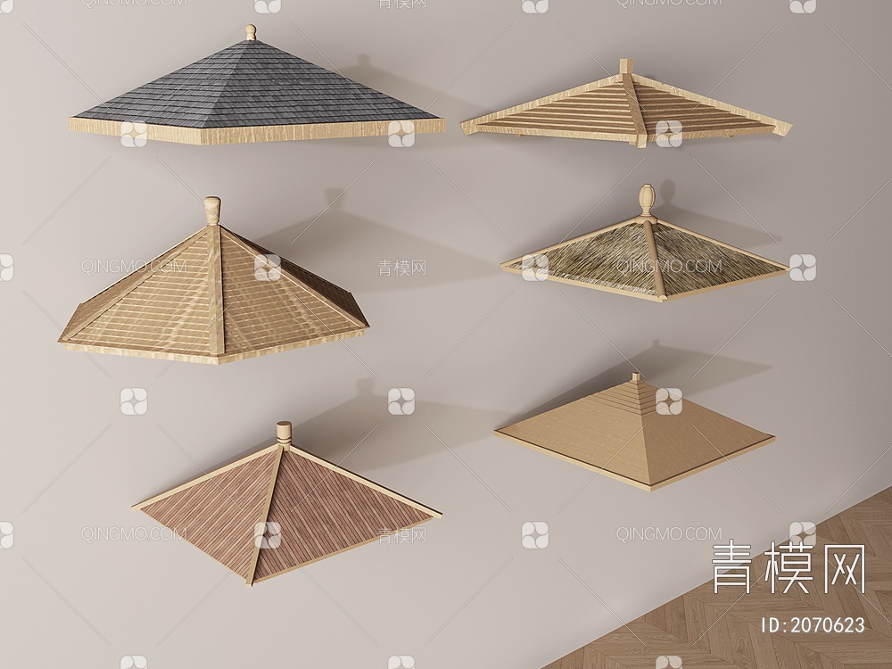 凉亭顶，屋檐，古建筑构件3D模型下载【ID:2070623】