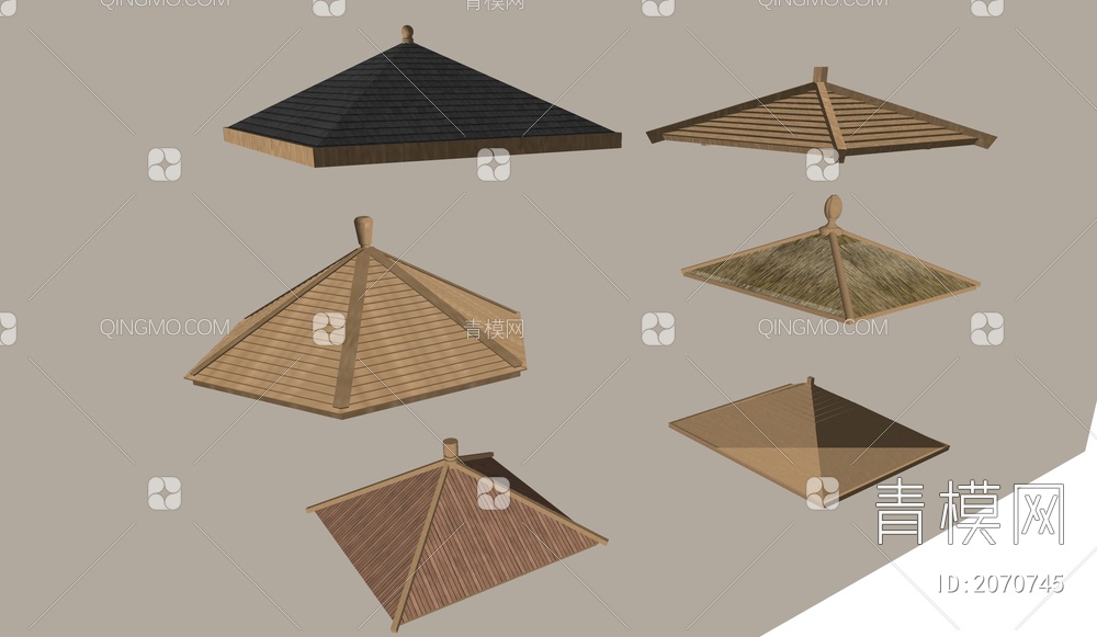凉亭顶，屋檐，古建筑构件SU模型下载【ID:2070745】