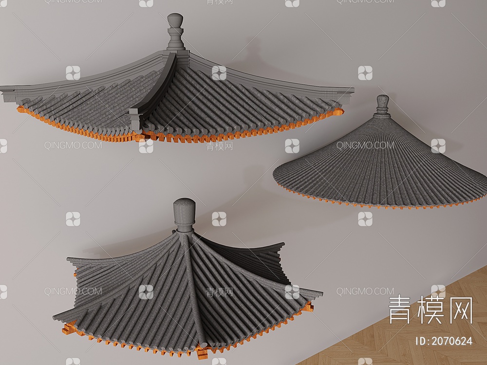 凉亭顶，屋檐，古建筑构件3D模型下载【ID:2070624】