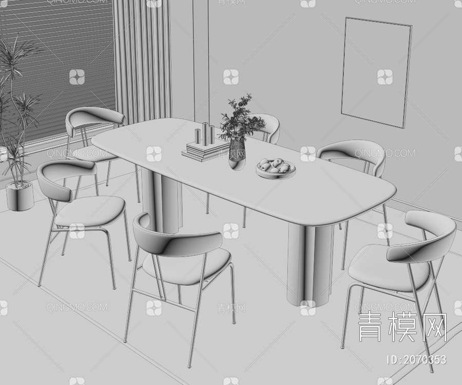 餐桌椅组合3D模型下载【ID:2070353】