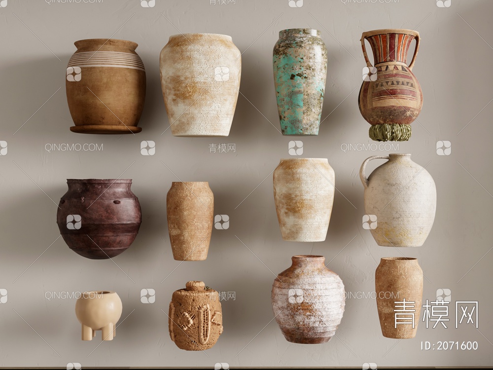 陶罐 土陶 器皿 瓷器3D模型下载【ID:2071600】