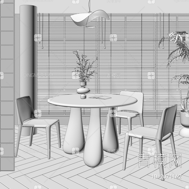 餐桌椅组合 饰品 摆件3D模型下载【ID:2071162】