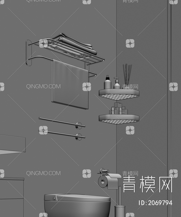 马桶置物架，毛巾架3D模型下载【ID:2069794】