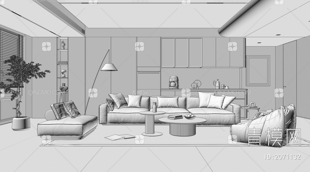客厅 阳台柜 沙发组合 茶几 沙发背景墙3D模型下载【ID:2071132】