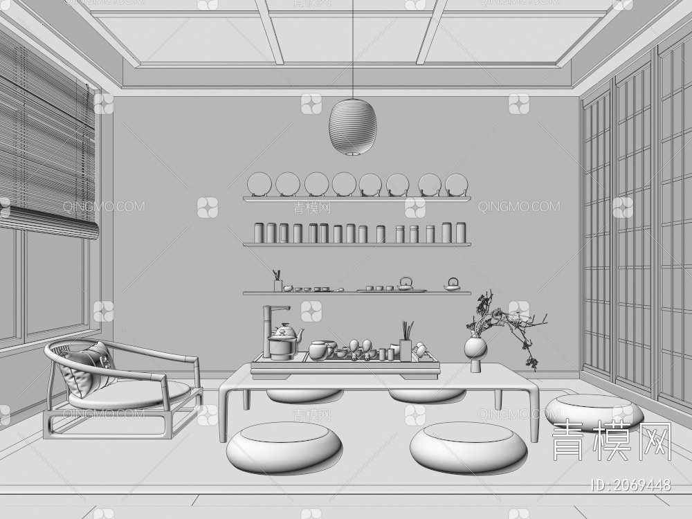 茶室，茶具3D模型下载【ID:2069448】