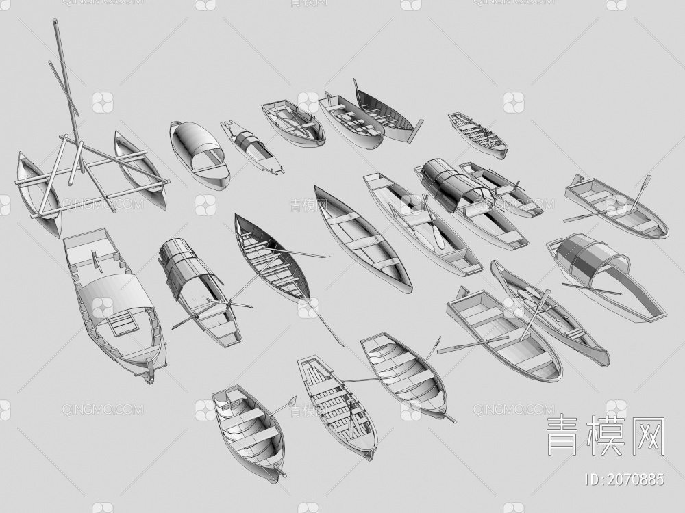 木船_小船_木船组合3D模型下载【ID:2070885】