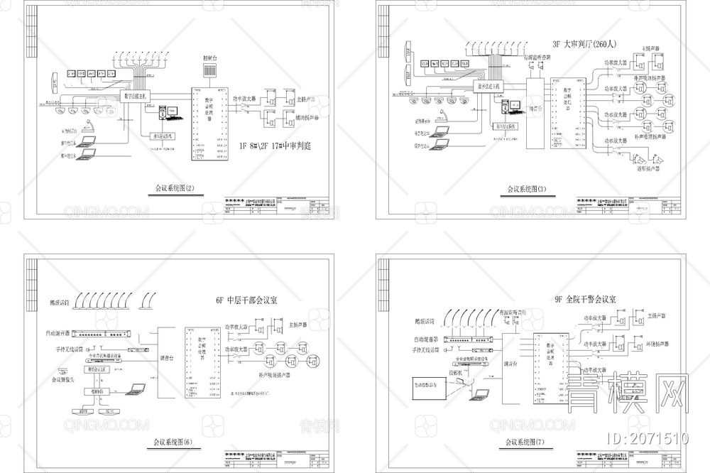 法院弱电智能化CAD施工图纸综合布线门禁监控机房会议系统平面图【ID:2071510】