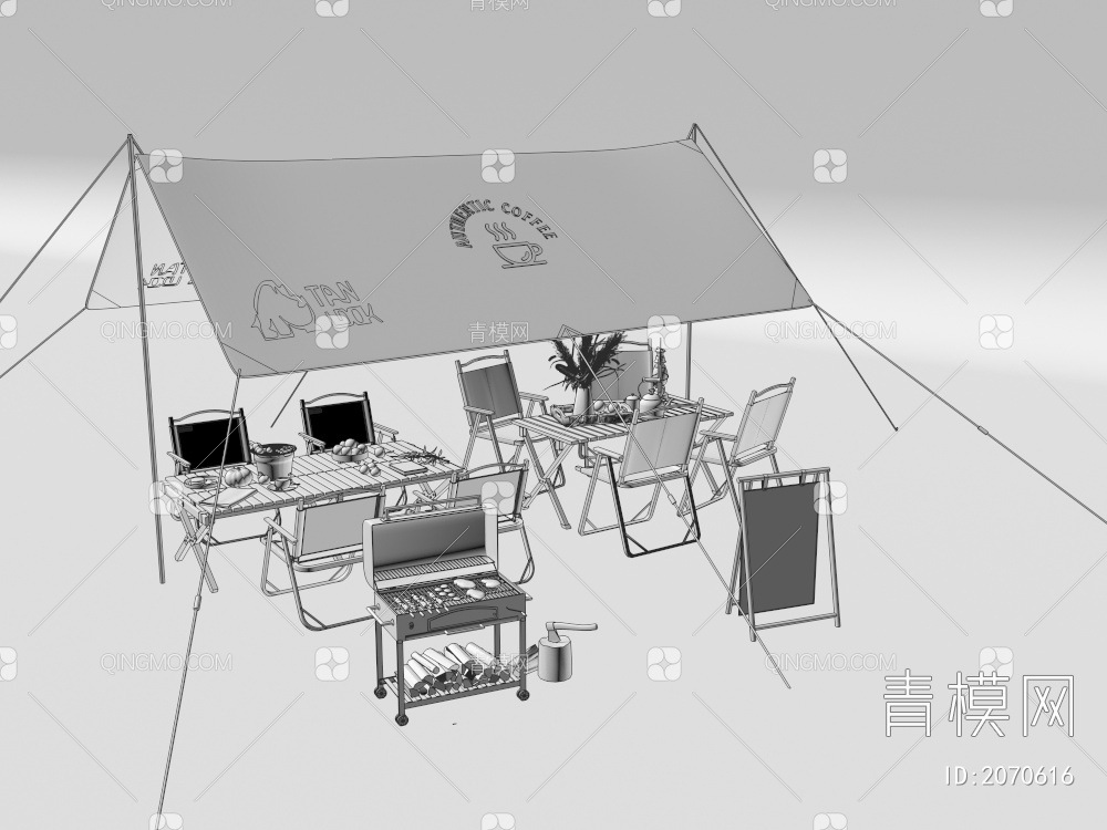 户外棚，休闲桌椅3D模型下载【ID:2070616】