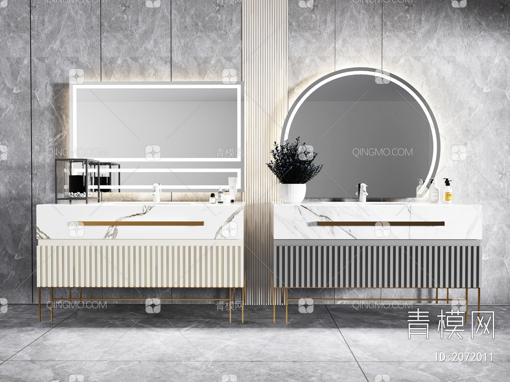 浴室柜 洗手盆柜体组合3D模型下载【ID:2072011】