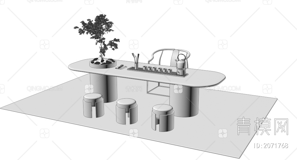 茶桌椅3D模型下载【ID:2071768】
