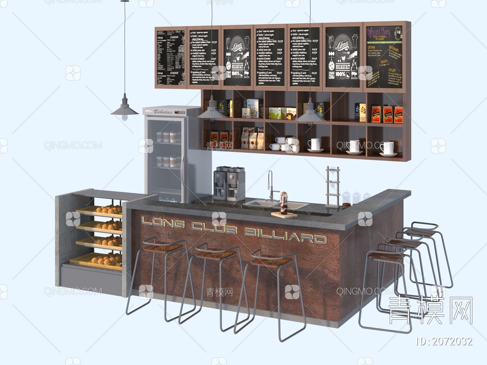 复古咖啡吧台3D模型下载【ID:2072032】