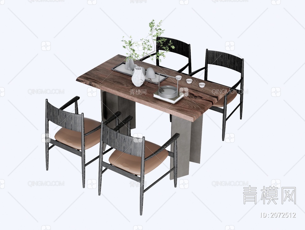 餐饮餐桌椅组合SU模型下载【ID:2072512】