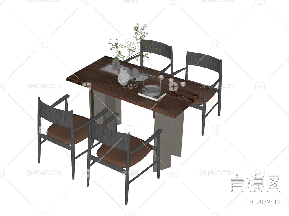 餐饮餐桌椅组合SU模型下载【ID:2072512】