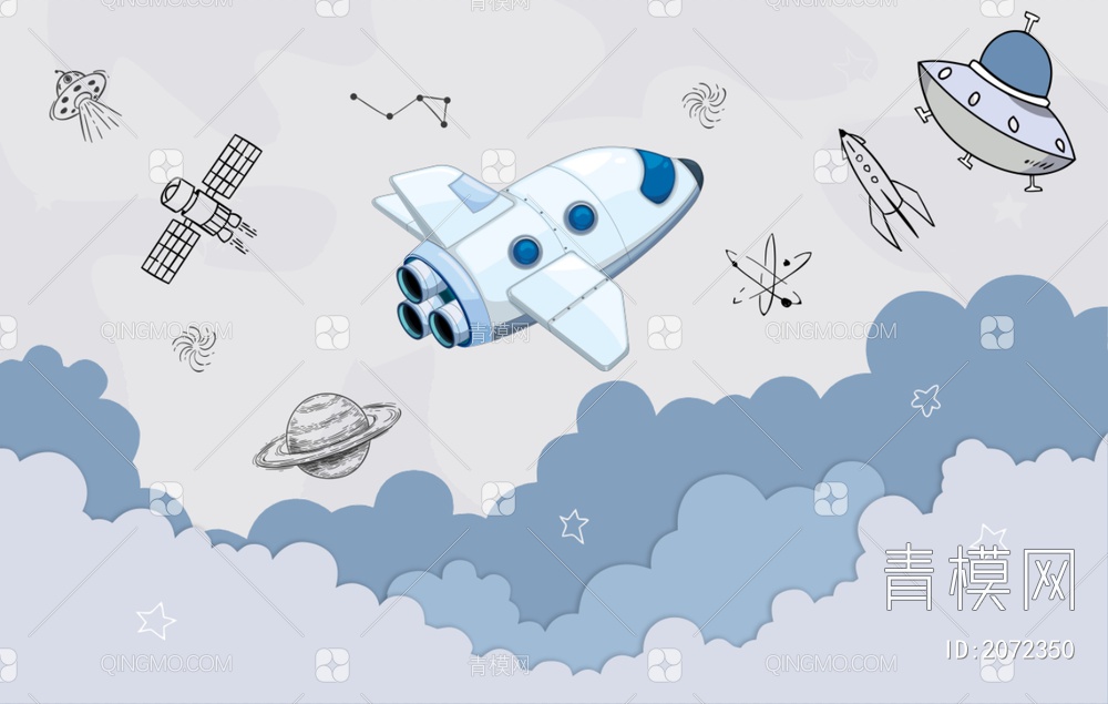 儿童卡通太空飞机宇宙背景贴图下载【ID:2072350】